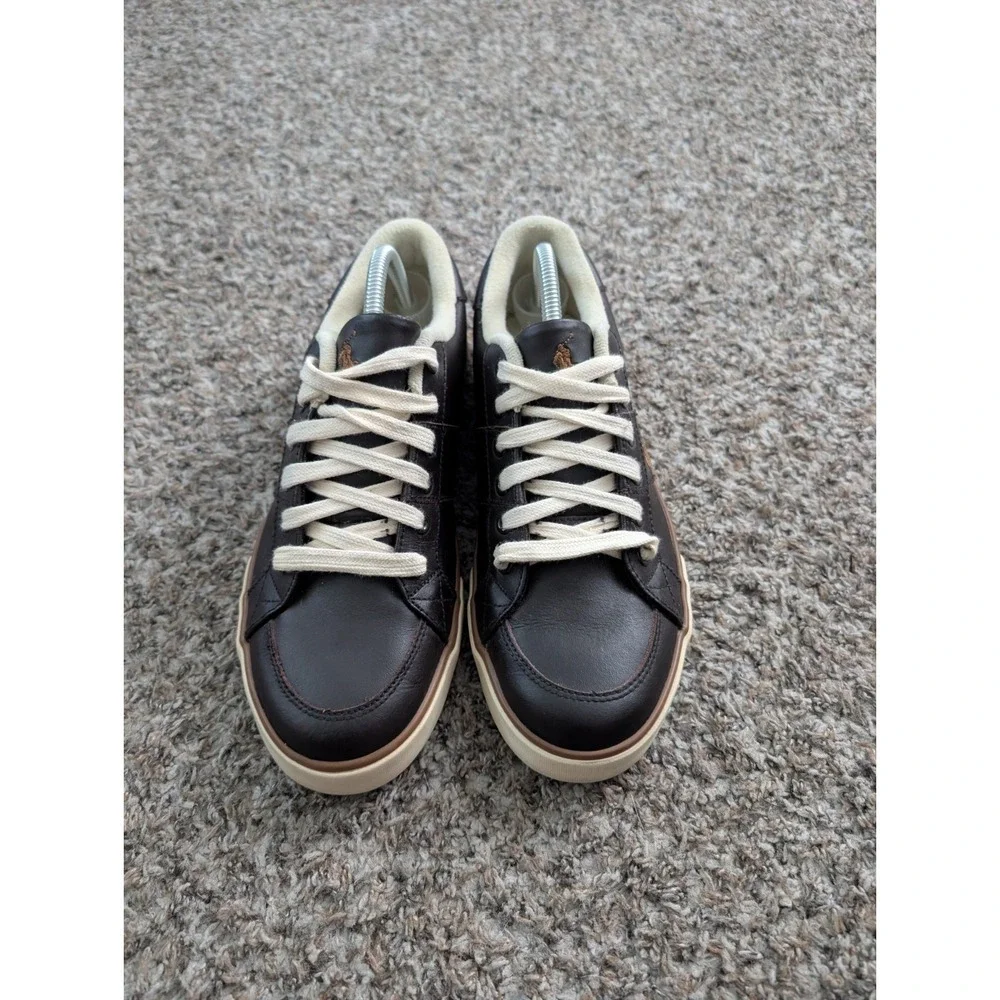 Polo Ralph Lauren Men's Size 9D Brown Leather Low Top Skate Sneakers Pony Logo